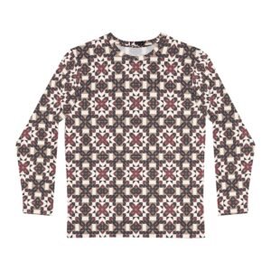 Ornate Crimson Tile Men's Long Sleeve Shirt, Casual Wear, Gift for Him, Fashion Top, Everyday Essentials