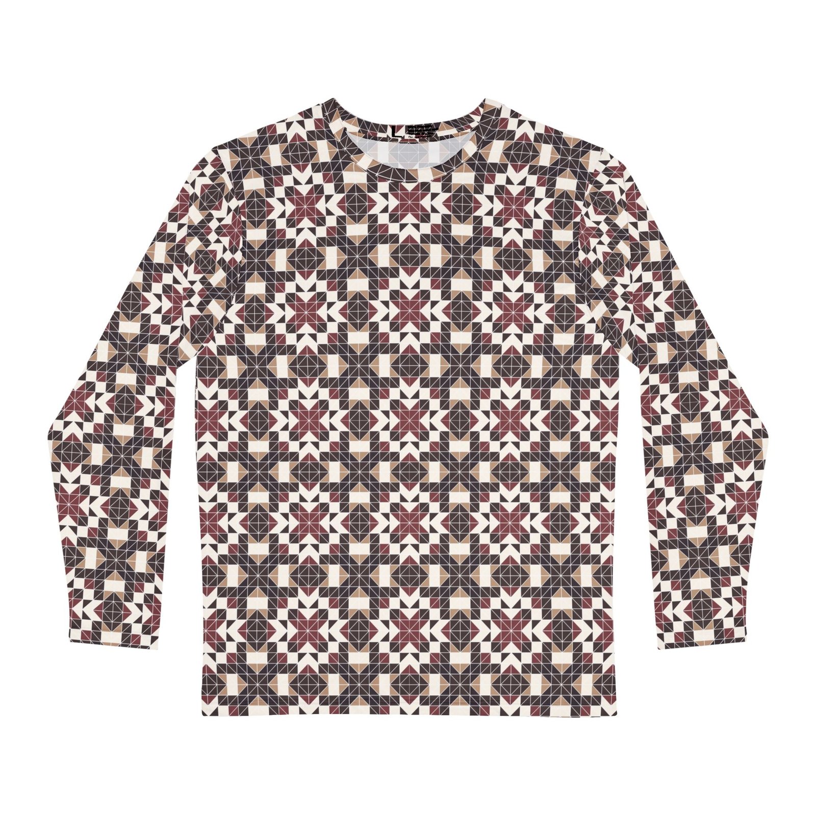 Ornate Crimson Tile Men's Long Sleeve Shirt, Casual Wear, Gift for Him, Fashion Top, Everyday Essentials
