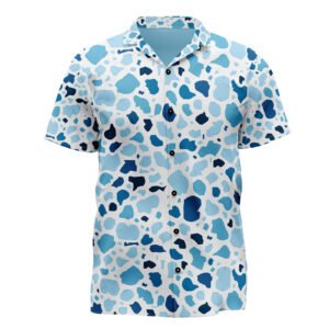 Arctic Splash Men's Abstract Print Hawaiian Shirt, Blue & White Pattern