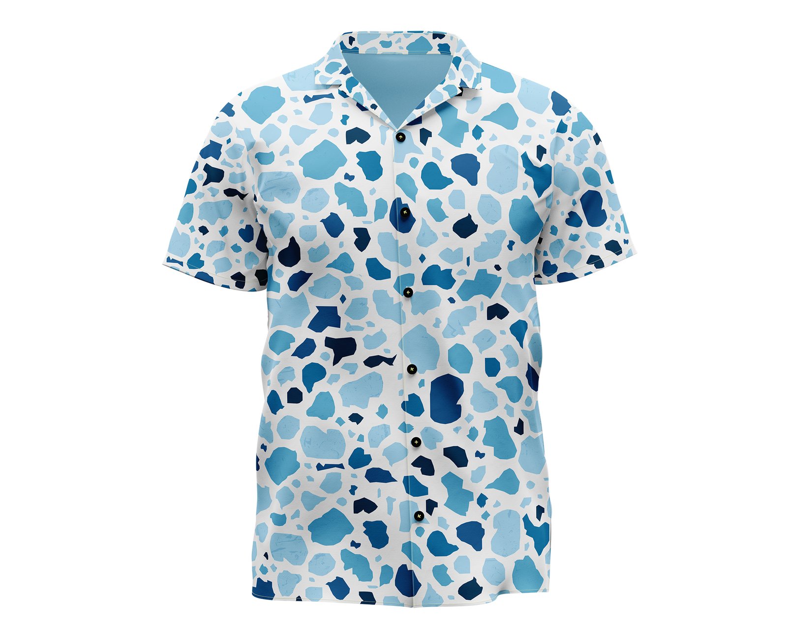 Arctic Splash Men's Abstract Print Hawaiian Shirt, Blue & White Pattern