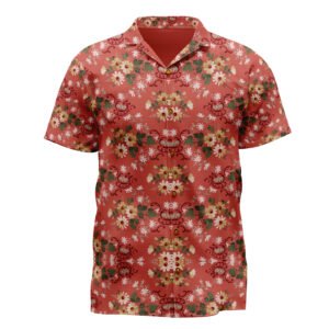 Vintage Floral Hawaiian Shirt, Retro Red Camp Collar Shirt, Blurred Flower Print Summer Button-Up for Men