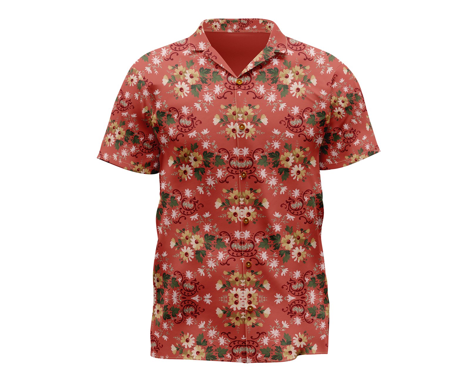 Vintage Floral Hawaiian Shirt, Retro Red Camp Collar Shirt, Blurred Flower Print Summer Button-Up for Men
