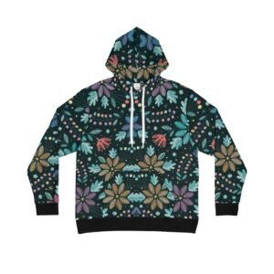Embroidered Floral Pattern Hoodie, Colorful Stitch-Style Design on Dark Background for Bold Year-Round Style